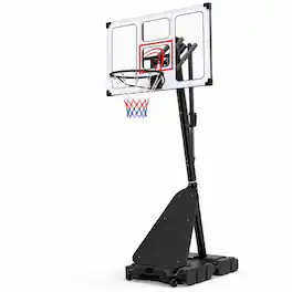 Costway - Portable Basketball Hoop 4.9-10 FT Adjustable Goal with Rebounder Base Wheels - Black
