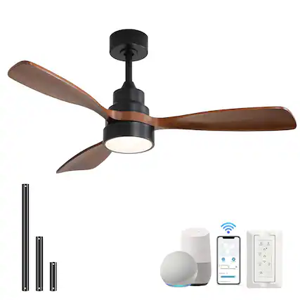 Front. Sofucor - 48 Inch Smart Ceiling Fan with Integrated LED Lights and Remote/APP Control Work with Alexa/Google for Bedroom Farmhouse - Black-Walnut Wood.