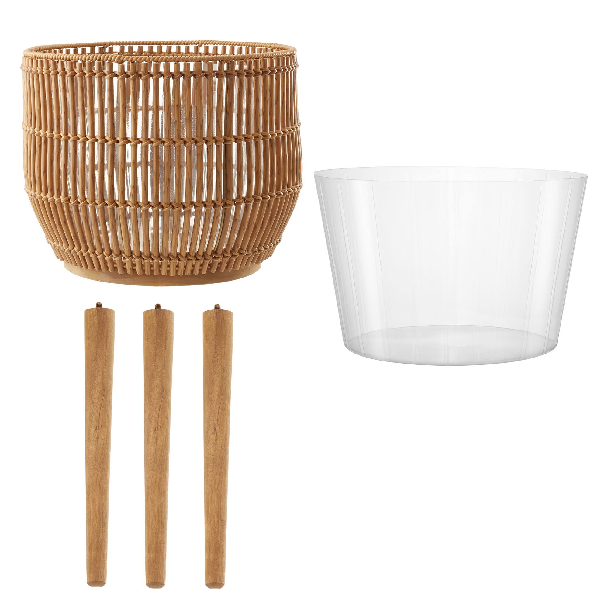 Alt View 5. Casafield - Indoor Planter with Stand, Large Rattan Basket for Plants and Flowers with Wood Legs - Natural with Natural Legs.