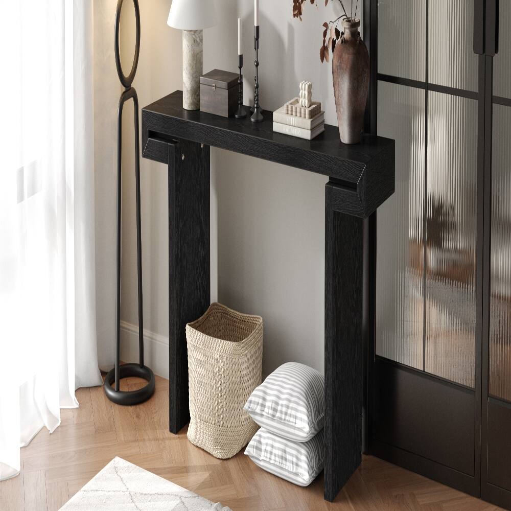 Alt View 2. Loheer - Loheer 60 Inch Rustic Farmhouse Console Table Black Distressed Wood Entryway Sofa Side Table for Living Room Hallway - Black.