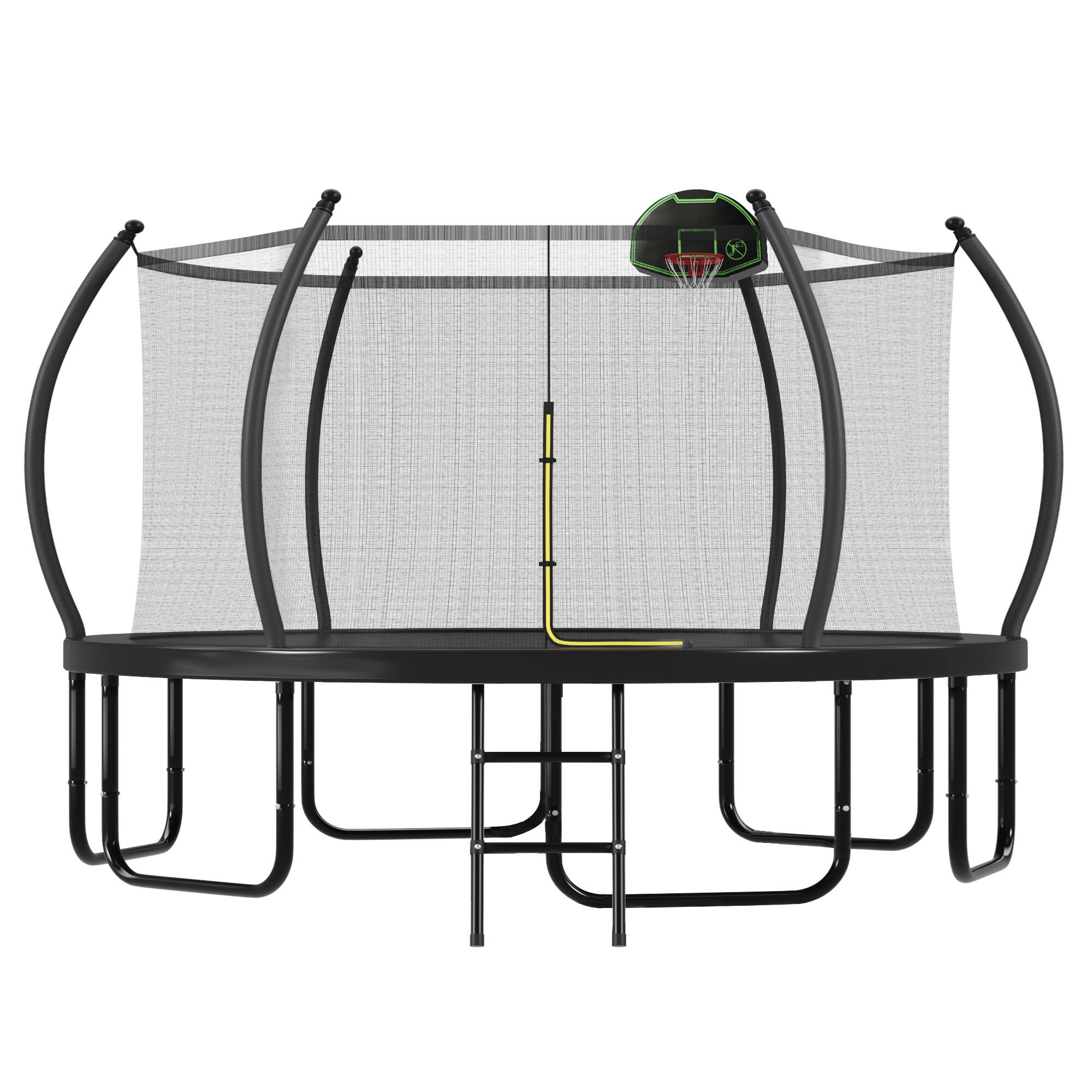 Angle. Whisen - 16FT Outdoor Trampline for Kids and Adults with Safety Enclosure,Basketball Hoop and Ladder - Black.