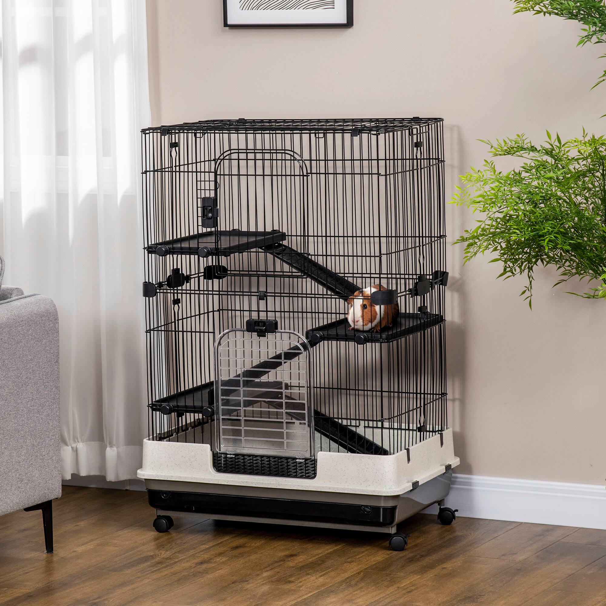 Alt View 1. Pawhut - 4-Level Small Animal Cage Rabbit Hutch with Wheels, Slide-out Tray for Bunny, Chinchillas.