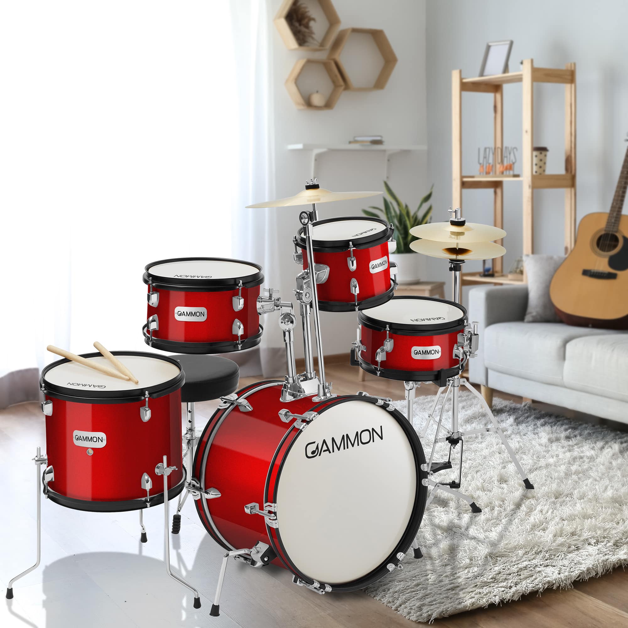 Gammon Percussion 5pc Junior Drum Set Beginner Percussion Kit with
