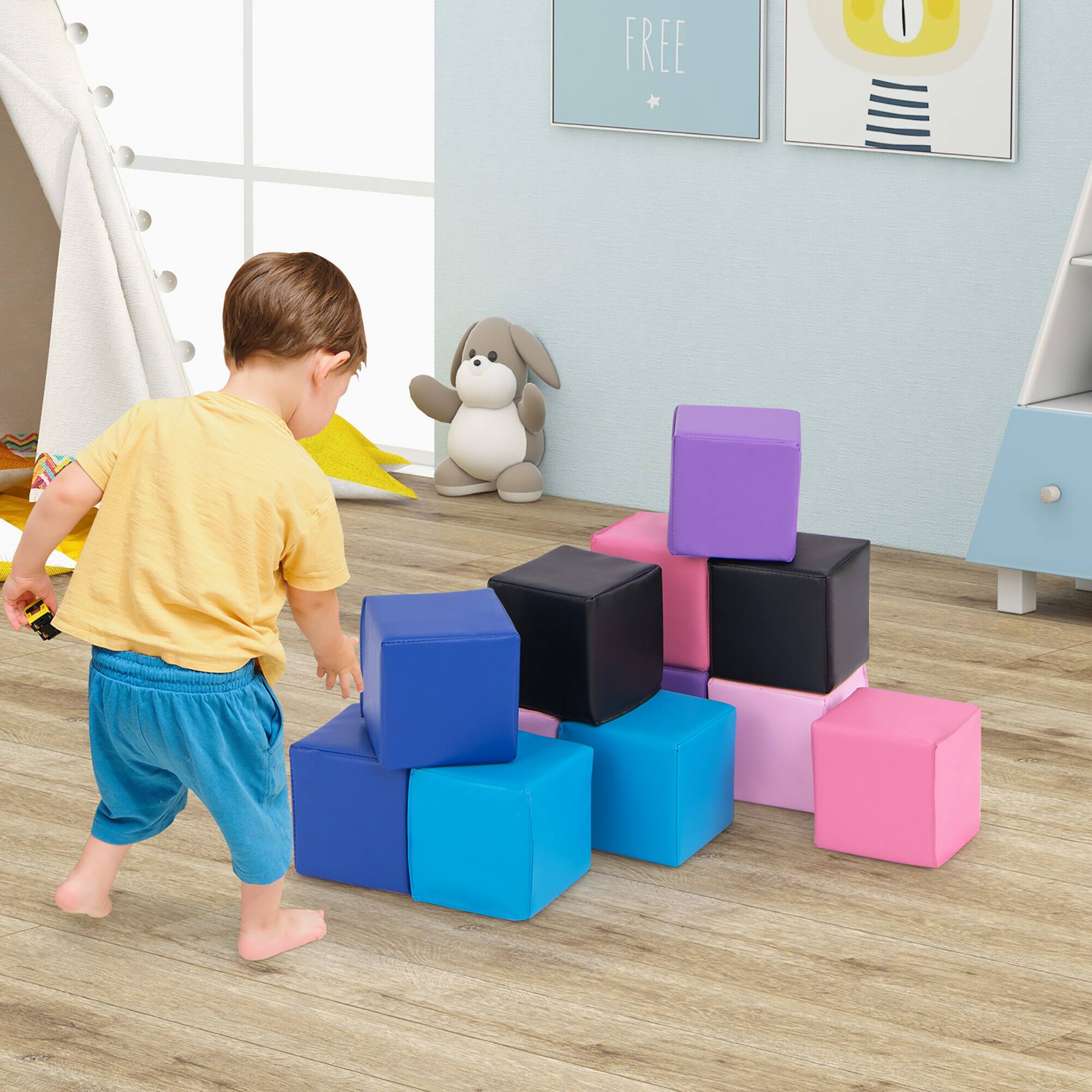 Alt View 3. Gymax - Gymax 12 PCS Foam Building Blocks 5.5'' x 5.5'' Colorful Climbing Foam Soft Cubes.