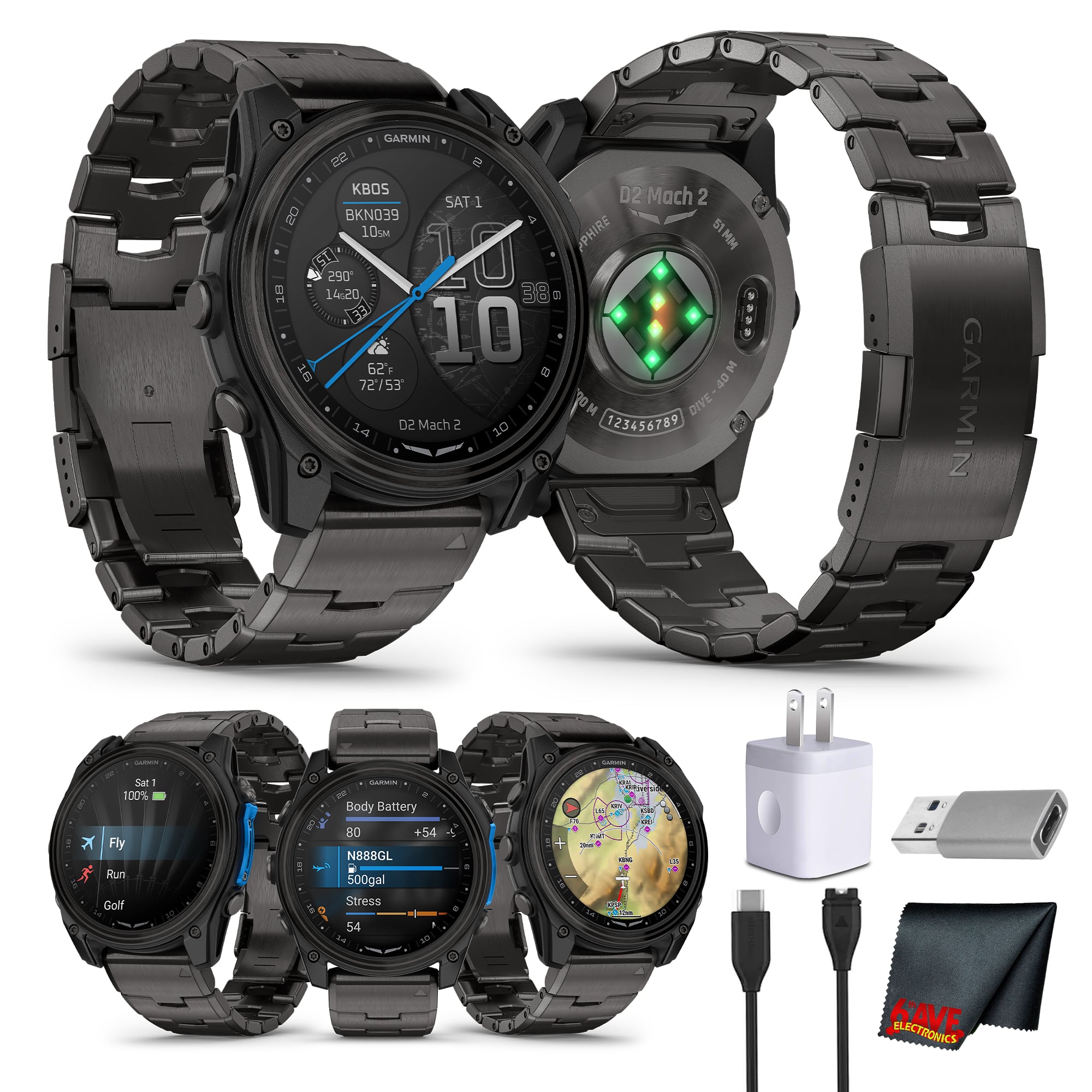 Garmin - D2 Mach 2 Aviator Smartwatch - 47 mm - Titanium with Oxford Brown - Oxford Brown - (2025)