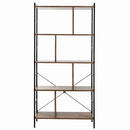 Front. Pefilos - 4-Tier Industrial Freestanding Bookshelf with Metal Frame, Tall Bookshelf, Shelves for Living Room, Home Office - Brown.