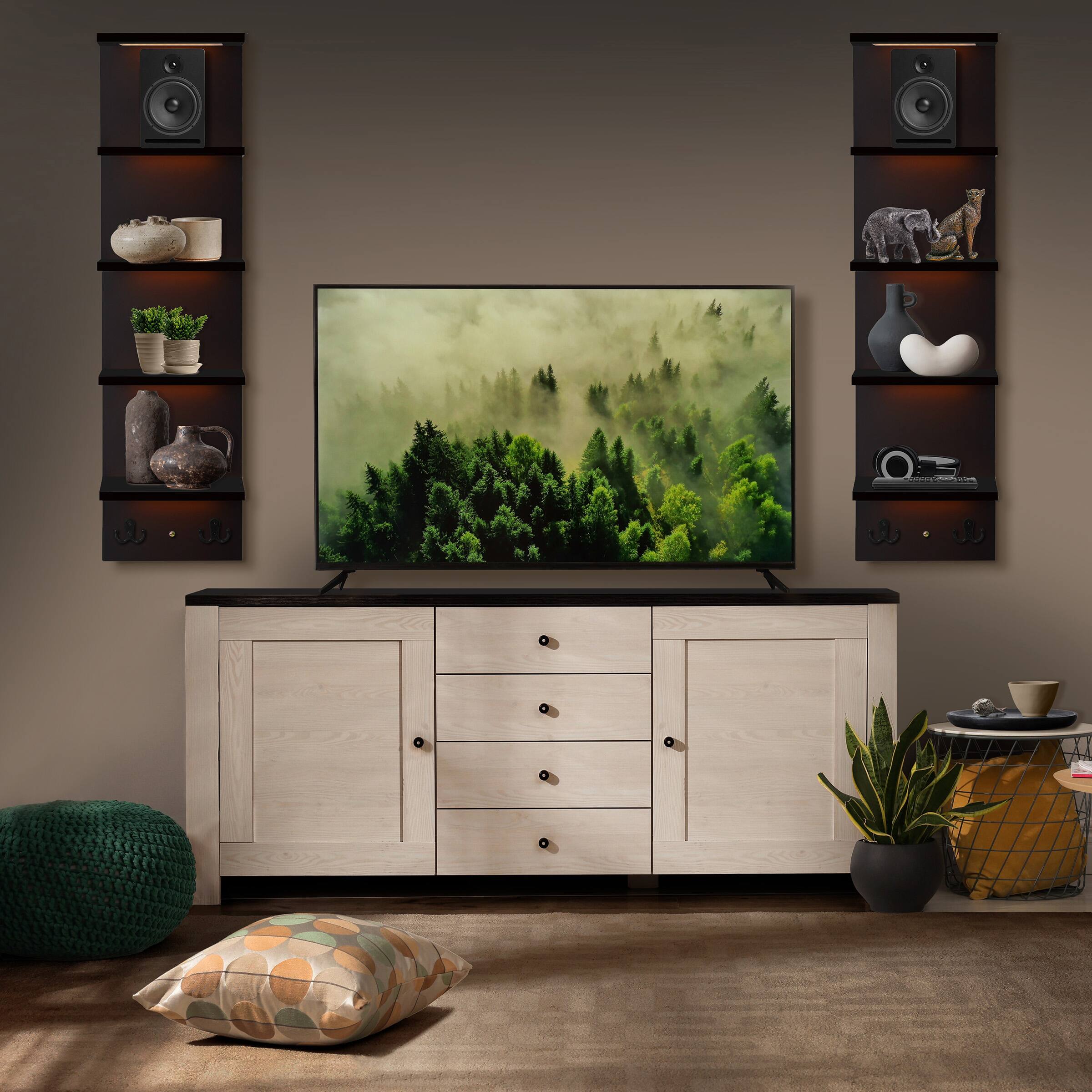 Alt View 2. Sorbus - Sorbus LED Light Display Shelf - Vertical 5 Tier Wall Shelf Unit with 2 Hooks, Column Utility Shelving for Home Décor - Black.