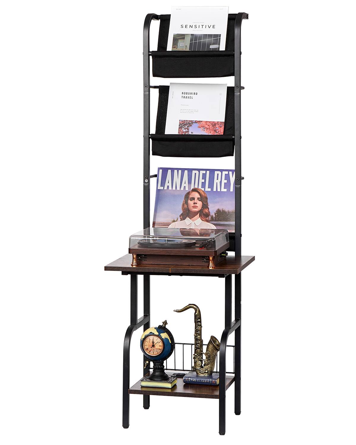 VEVOR - Record Player Stand, 5 Tiers Tall Vinyl Record with Charging Station & USB Ports,Holds up to 200 Albums,Turntable Stand - Brown