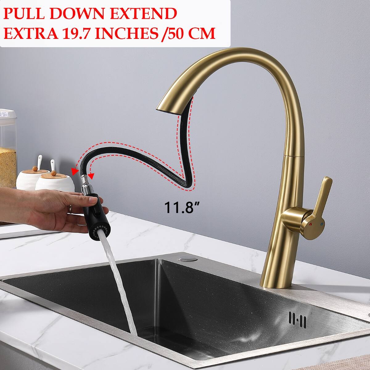 Ropilly Single Handle Pull Out Kitchen Faucet, Stainless Steel High Arc ...