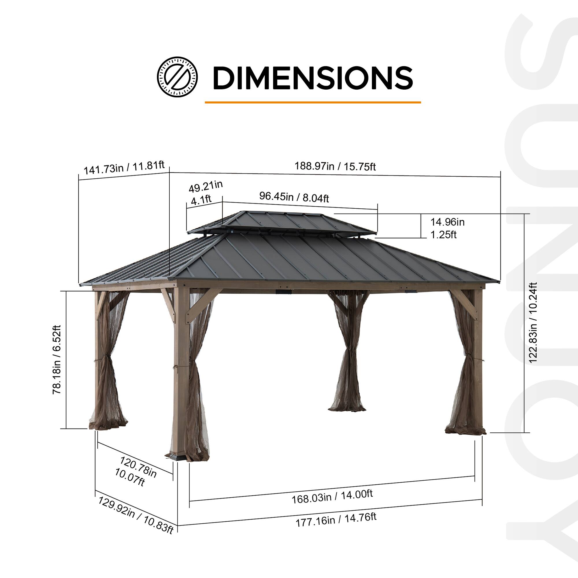 DIMENSIONS

141.73in / 11.81ft

188.97in / 15.75ft

49.21in

96.45in / 8.04ft

14.96in

1.25ft

78.18in / 6.52ft

120.78in / 10.07ft

129.92in / 10.83ft

168.03in / 14.00ft

177.16in / 14.76ft

122.83in / 10.24ft