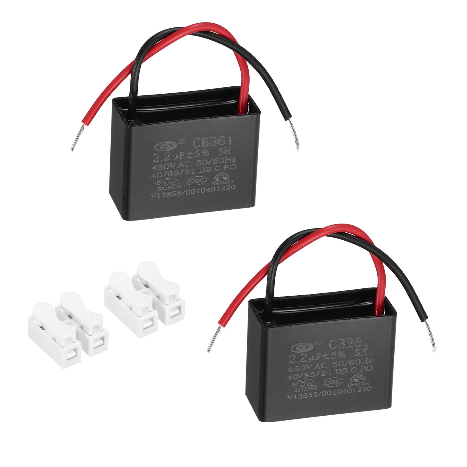 Unique Bargains - 2pcs 2.2uF CBB61 Ceiling Fan Capacitor, AC 450V 2 Wires with Terminal Blocks for Pump Motor Generator Blower - Black price history on PriceWatchPro