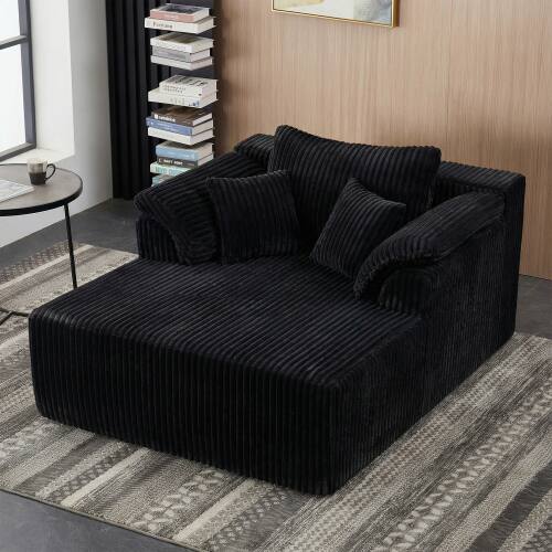 Angle. Anysun - 60" Oversized Corduroy Chaise Lounge - Boneless Sofa Bed, Deep-Seat Sleeper Couch for Living Room, No Assembly - Black.