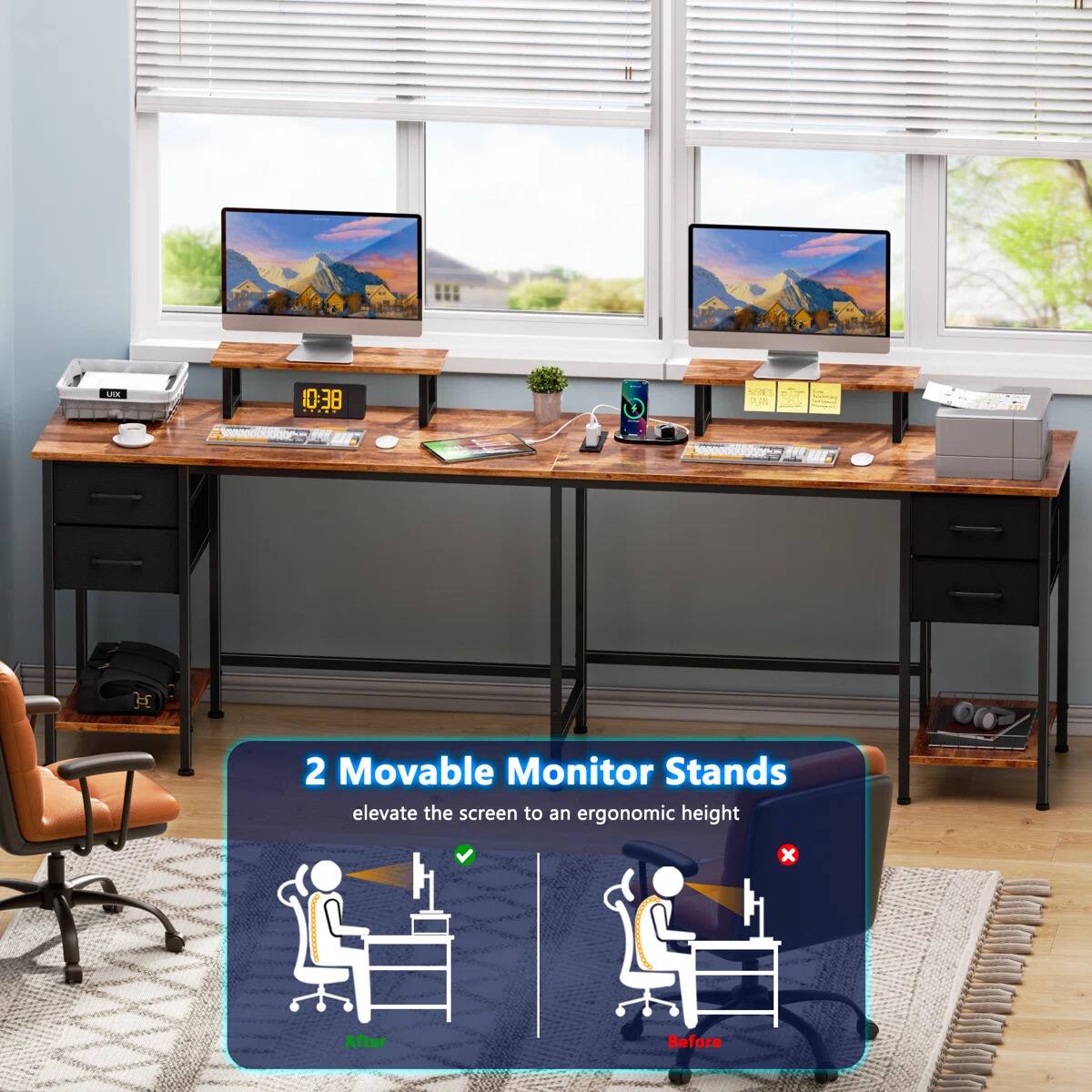 2 Movable Monitor Stands elevate the screen to an ergonomic height

After
Before
