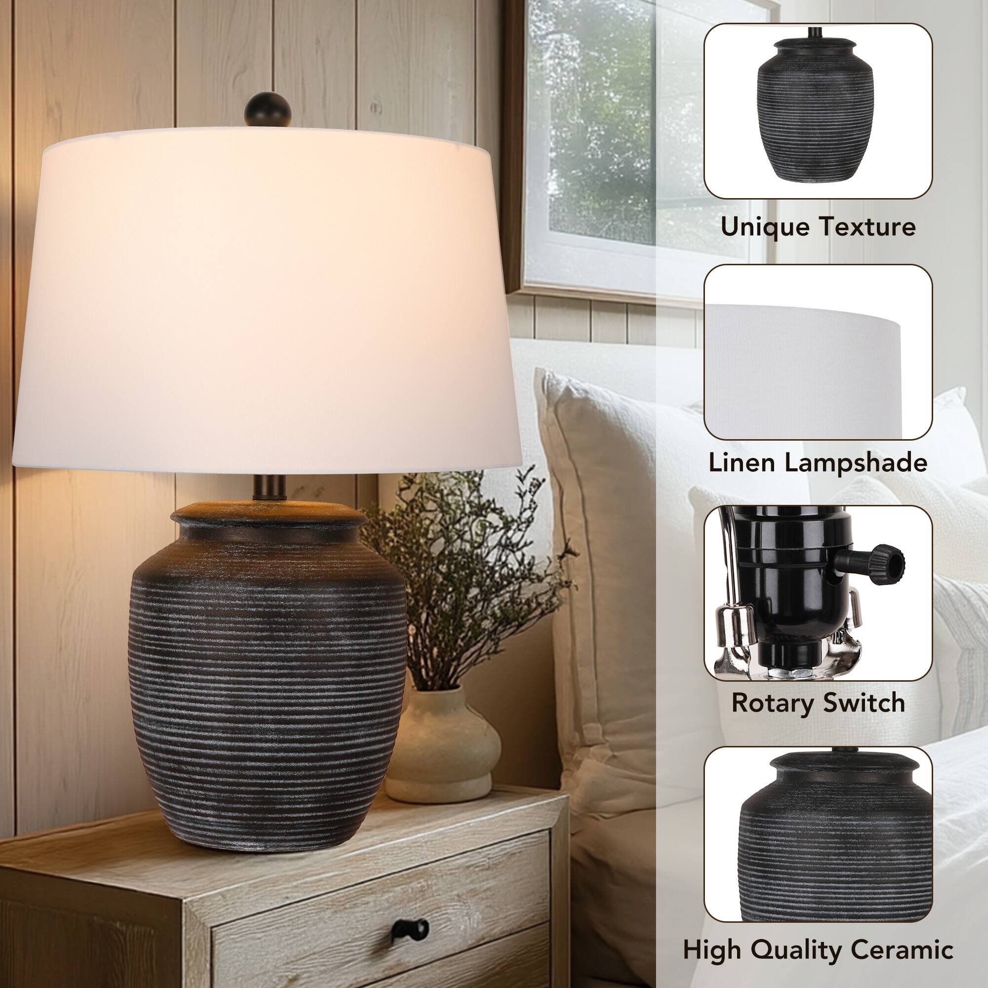 Unique Texture  
Linen Lampshade  
Rotary Switch  
High Quality Ceramic
