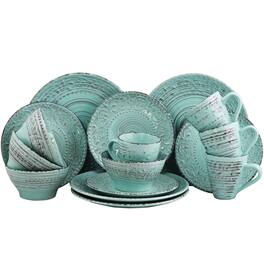 Elama - Malibu Waves 16-Piece Dinnerware Set - Turquoise