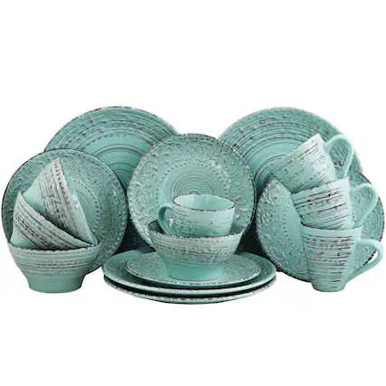 Front. Elama - Elama Malibu Waves 16-Piece Dinnerware Set in Turquoise - Turquoise.