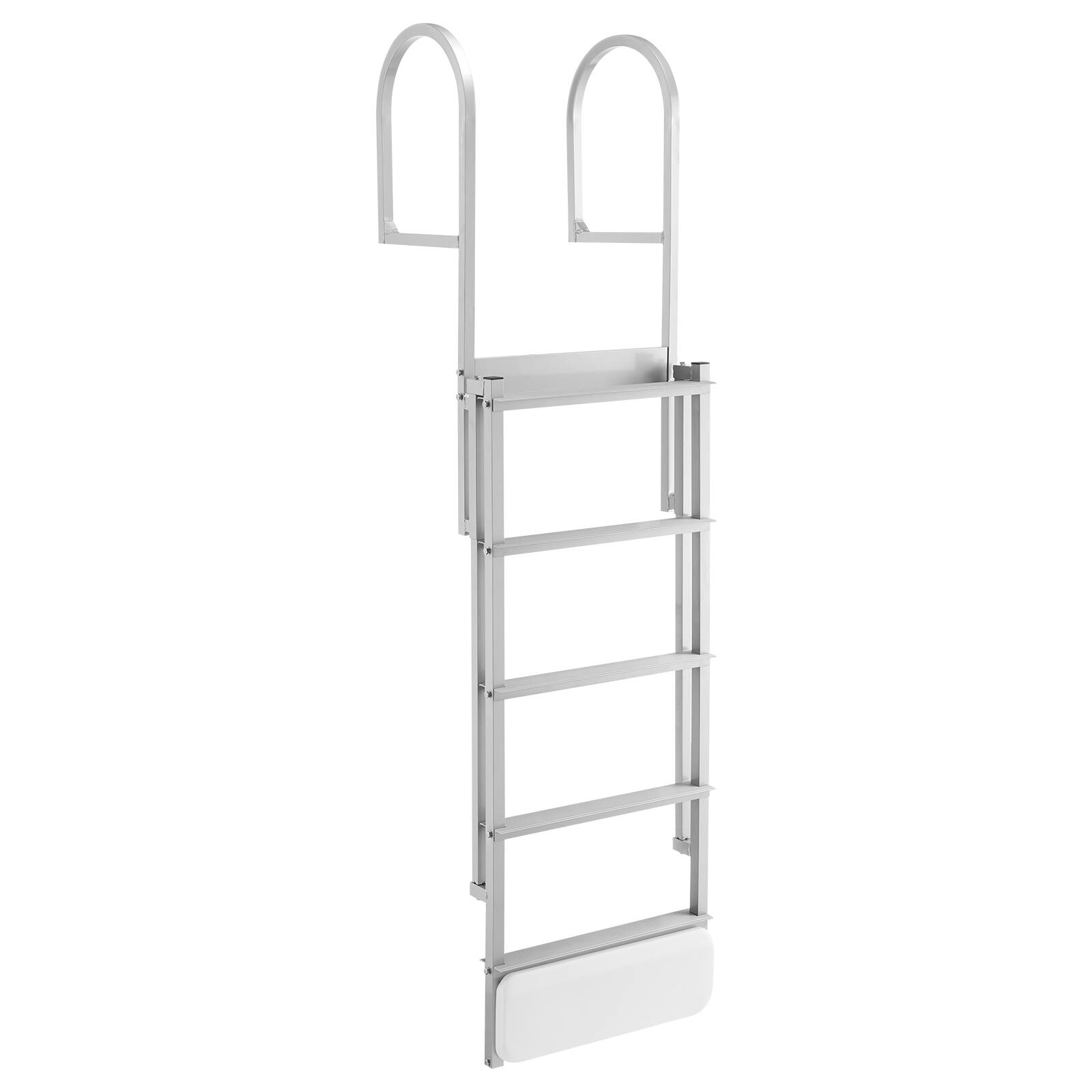 Alt View 5. VEVOR - Retractable Dock Ladder, 5 Steps, Aluminum Alloy Pontoon Boat Swim Ladder with Auto-Lift Float, Non-Slip Wide Steps - Silver.