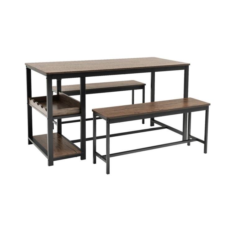 Front. SlickBlue - Dining Table Set 3-Piece for 4 People with Convenient Wine Rack - Coffee, Black.