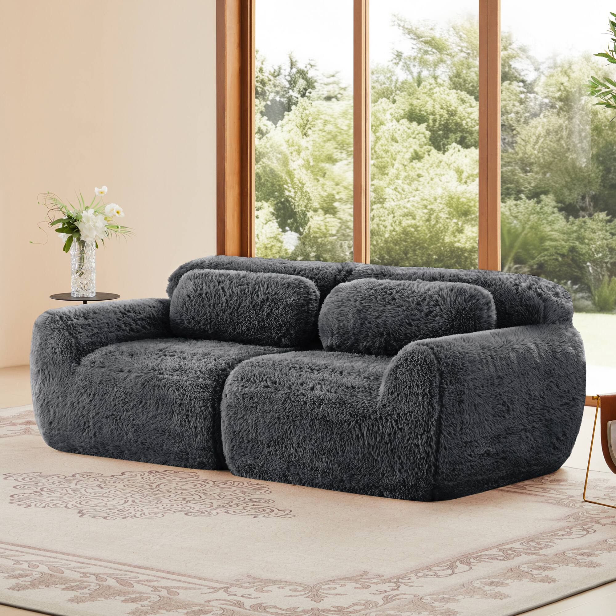 Angle. GOODSILO - Modular Sectional Sofa with Plush Fabric and Anti-Slip Design for Comfortable Seating - Dark Grey.