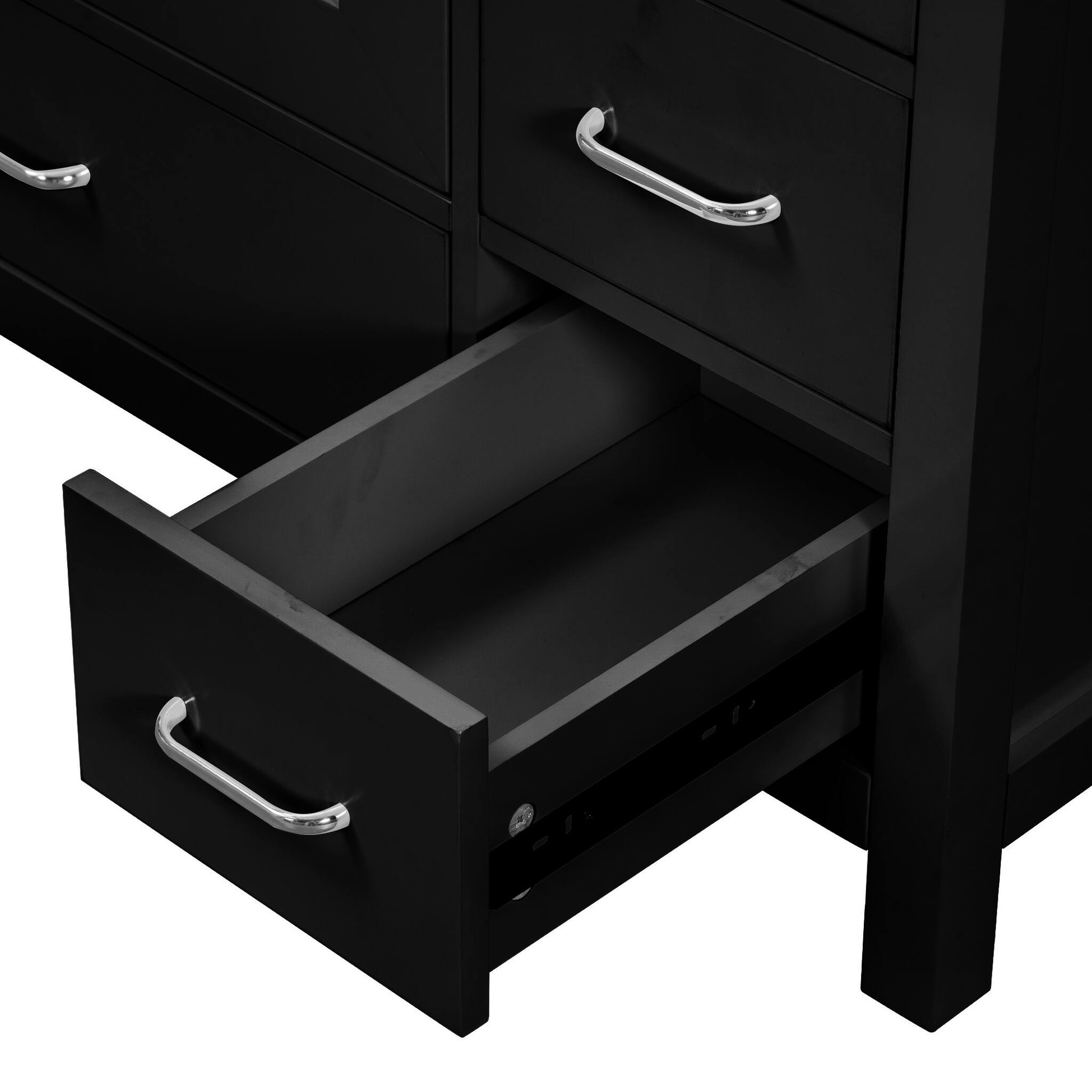Alt View 7. JUJABU - 36" Black Bathroom Vanity with Ceramic Sink, 2 Soft-close Doors and 5 Drawers - Black.