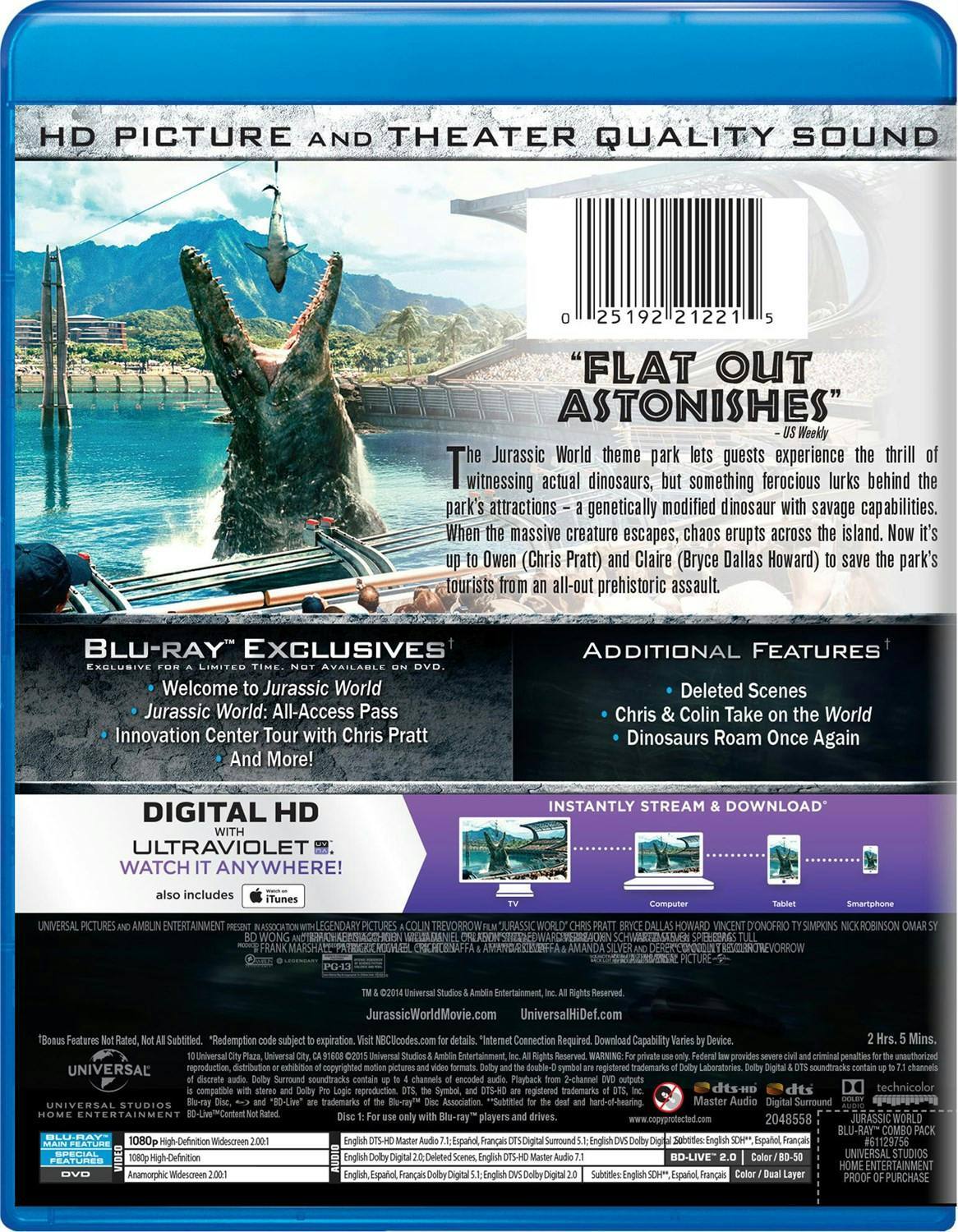 Back. Jurassic World (DVD + Digital) [Blu-ray].