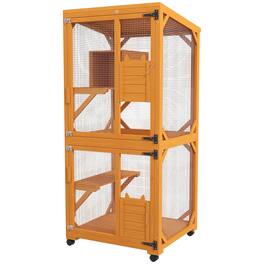 Pawhut - Cat House for 1-3 Cats on Wheels Wooden Catio Enclosure