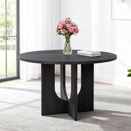 Loheer - Round Dining Table for 4, 47.3-Inch MDF Table with Finish - Antique Black