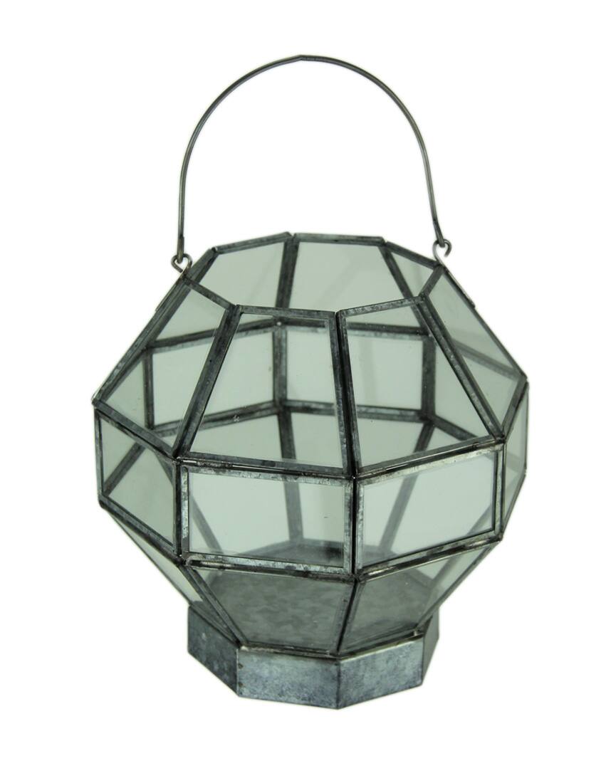 Front. Audrey's - Metal and Glass Octagon Shape Candle Lantern - Gray.