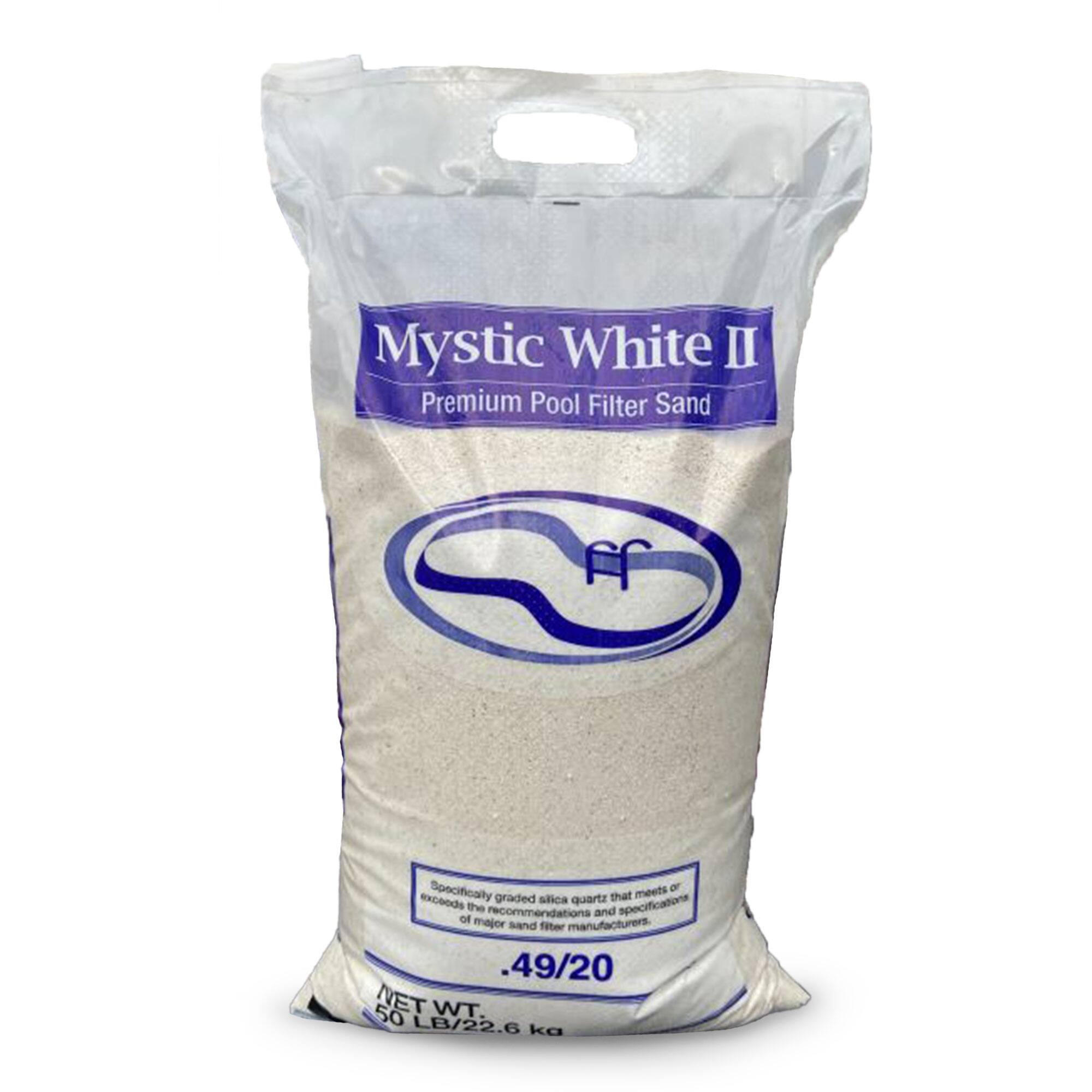 Mystic White II  
Premium Pool Filter Sand  

Specifically graded silica quartz that meets or exceeds the recommendations and specifications of major sand filter manufacturers.  

49/20  

NET WT. 50 LB/22.6 kg