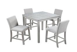 Boyel Living - 5-Piece Counter Height Square Dining Set with Crystal Edge Wood Top and 4 Upholstered Chairs - Gray