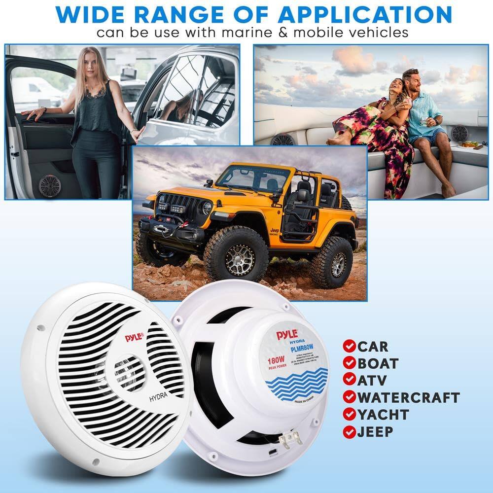 WIDE RANGE OF APPLICATION can be used with marine & mobile vehicles. 

Jeep PYLE - HYDRA PYLE HYORA PLMRBOW 180W I POWER CAR BOAT ATV WATERCRAFT YACHT JEEP
