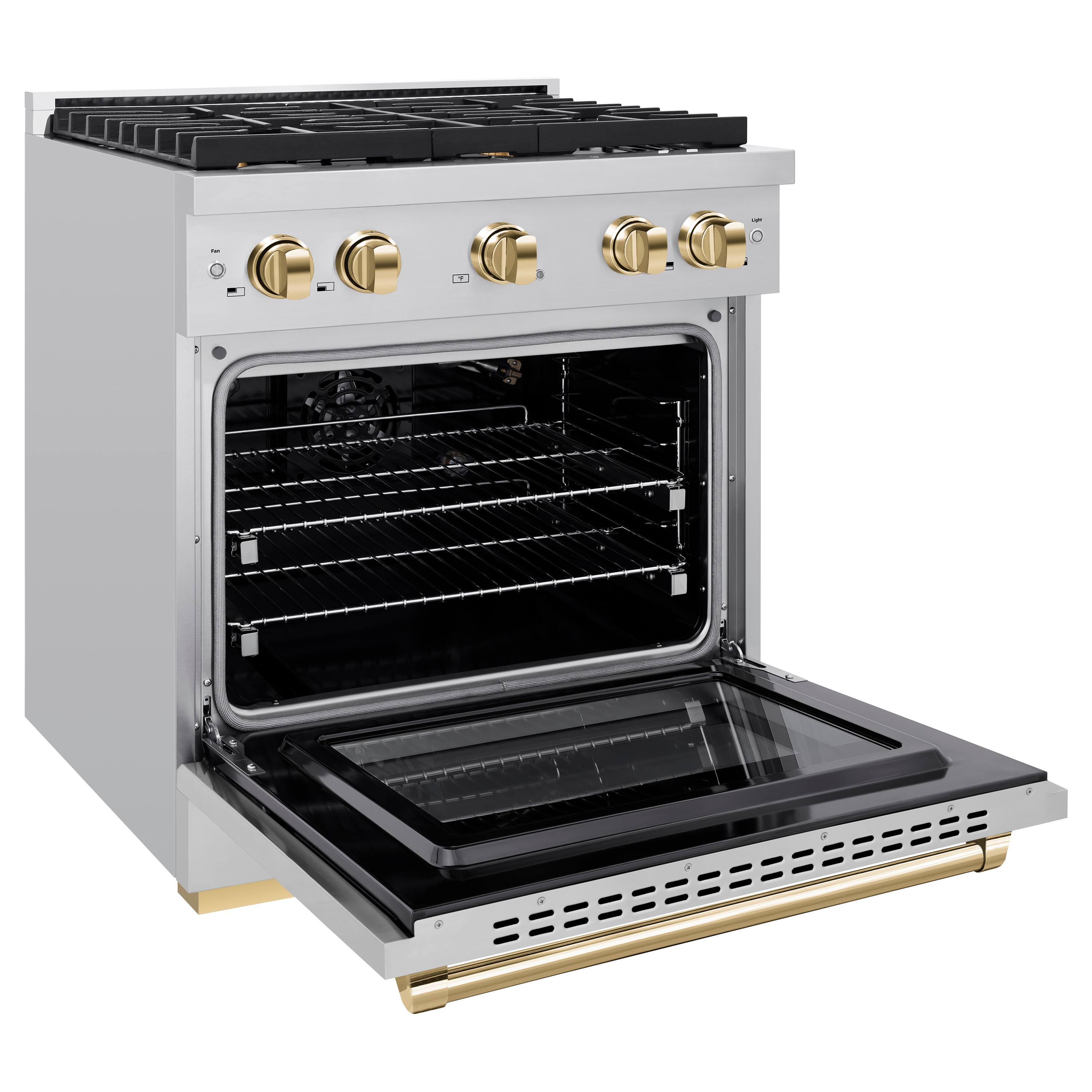 Back. ZLINE - Autograph Edition 30" Paramount Gas Range w/ 4 Burners & Polished Gold Accents (SGRZ-30-G) - Stainless Steel.