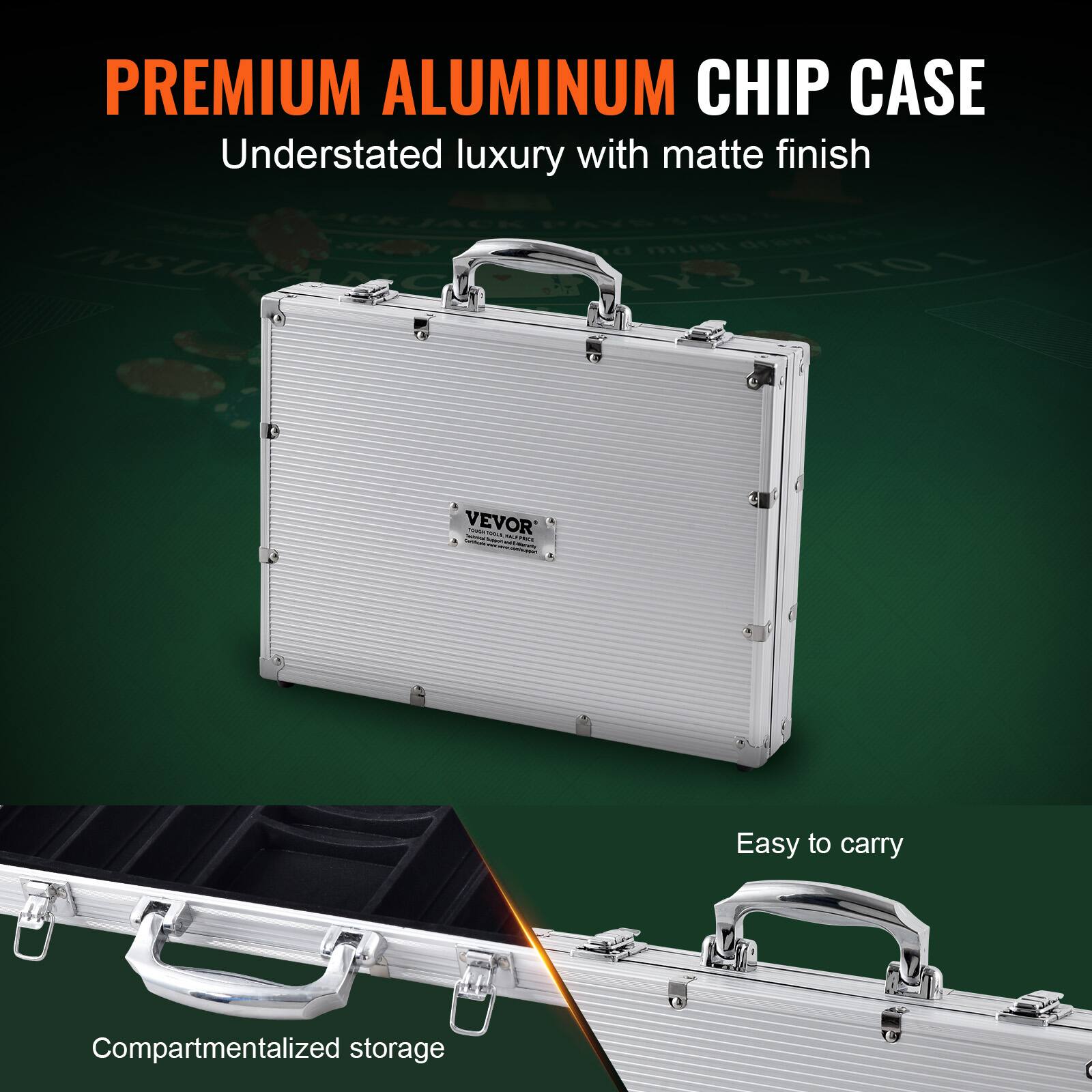 PREMIUM ALUMINUM CHIP CASE Understated luxury with matte finish VSUR munt 13 2 2101 VEVOR -  i - i - I - Easy to carry Compartmentalized storage