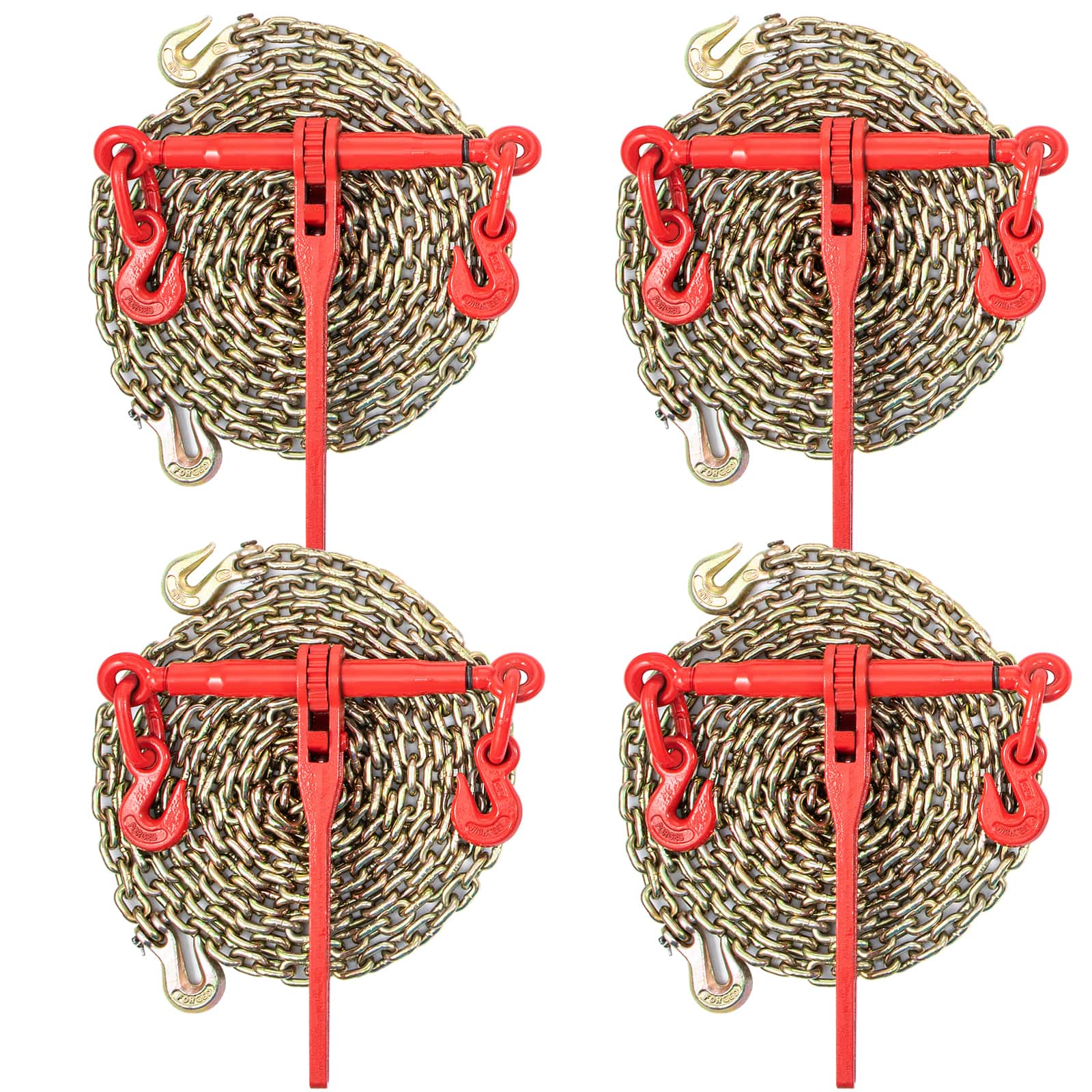 VEVOR - Chain Load Binder, 5/16\" Tie Down Kit with 5400LBS Working Load Capacity and Two Grab Hooks - Red, Copper