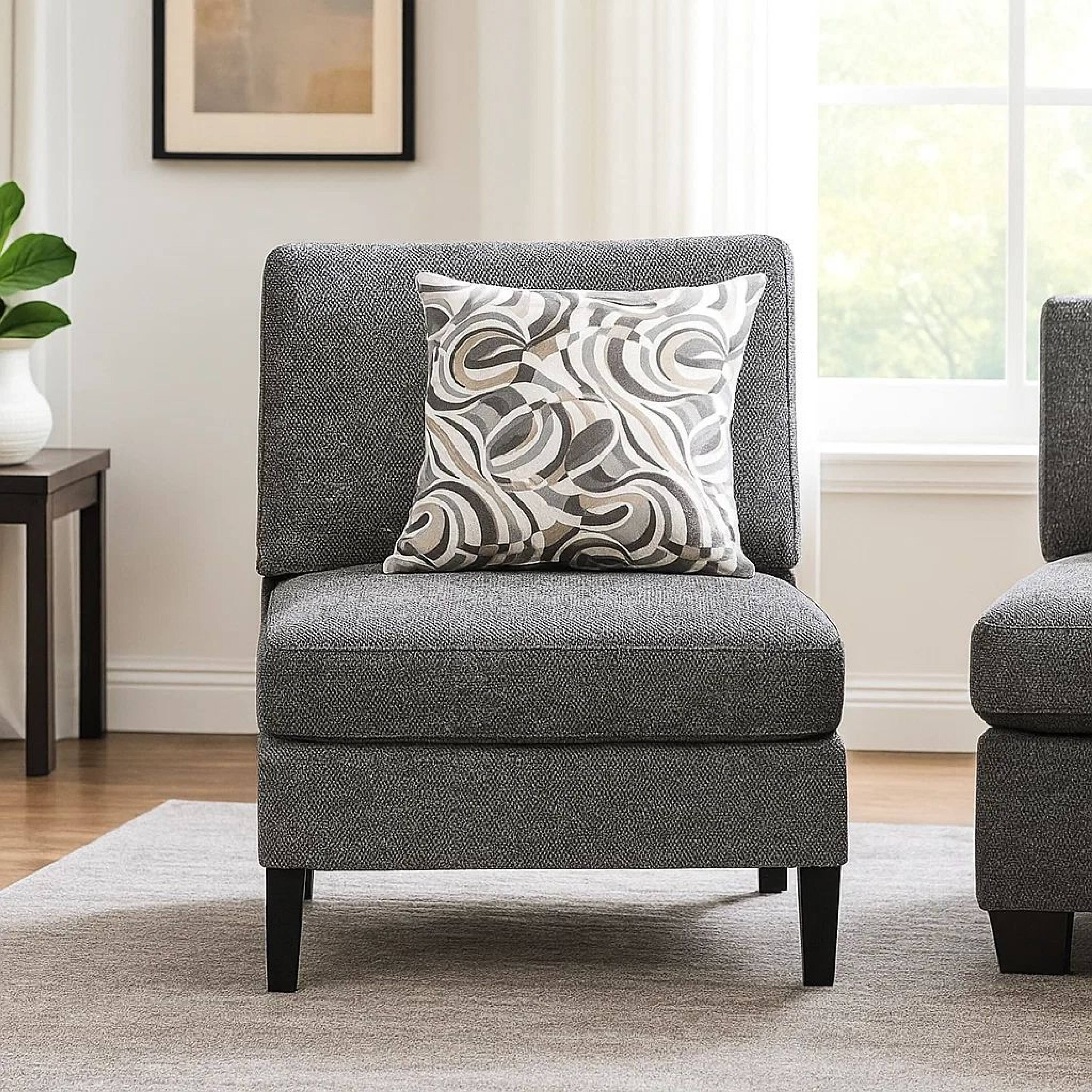 Alt View 7. Manhattan Lane - Chenille Fabric Upholstered Armless Chair with Pillow - Gray.