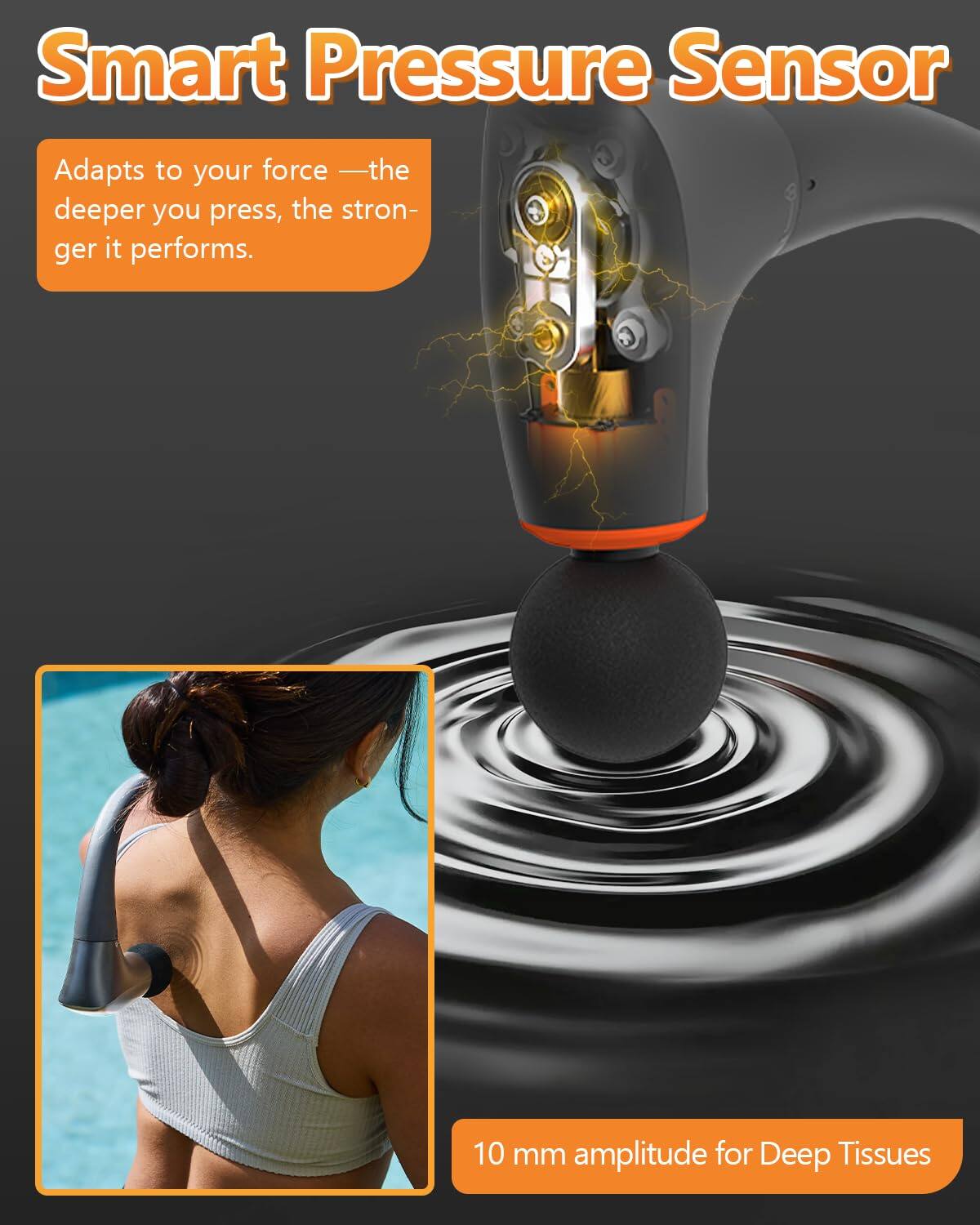 Smart Pressure Sensor

Adapts to your force — the deeper you press, the stronger it performs.

10 mm amplitude for Deep Tissues