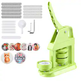 VEVOR - Button Maker Machine, 2.28 in, Plastic Pin Maker with 100pcs Button Parts, Mr. Panda Magic Book, Circle Cutter - Green
