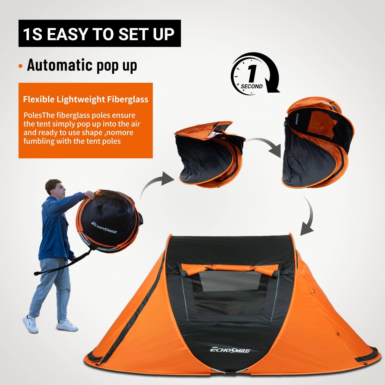 1 Second Easy to Set Up Automatic Pop Up Flexible Lightweight Fiberglass Poles

The fiberglass poles ensure the tent simply pops up into the air and is ready to use, no more fumbling with the tent poles.