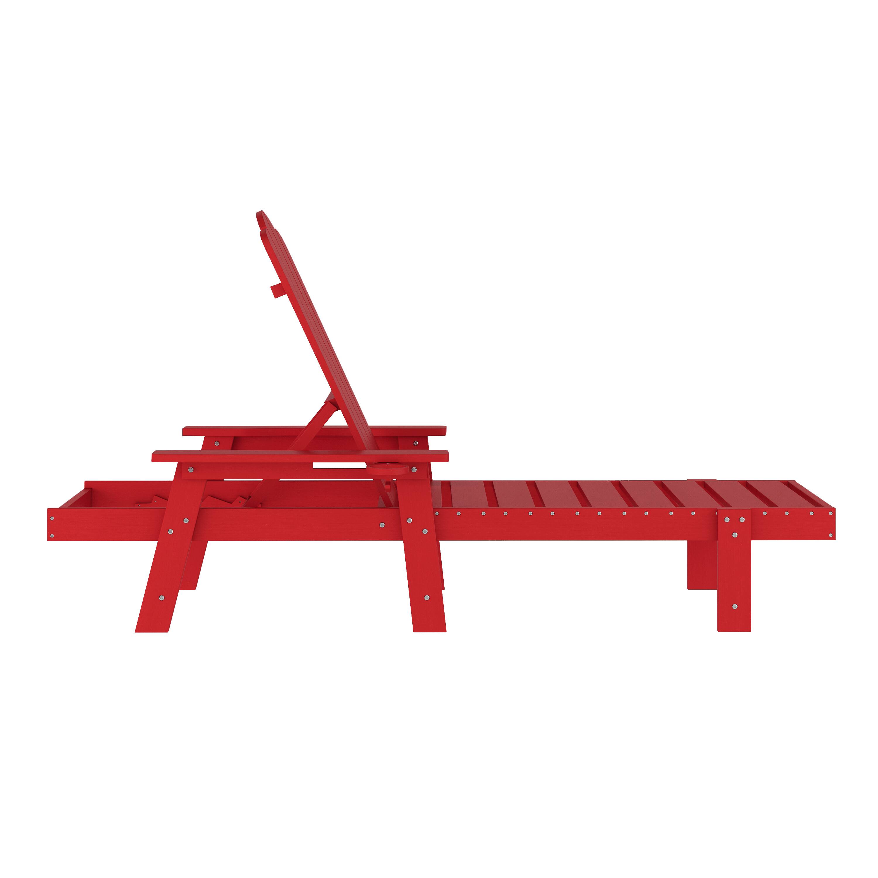 Alt View 6. Emma + Oliver - Stockton Recycled HDPE Adjustable Adirondack Lounger with Fold Out Cupholder for Indoor/Outdoor Use - Red.