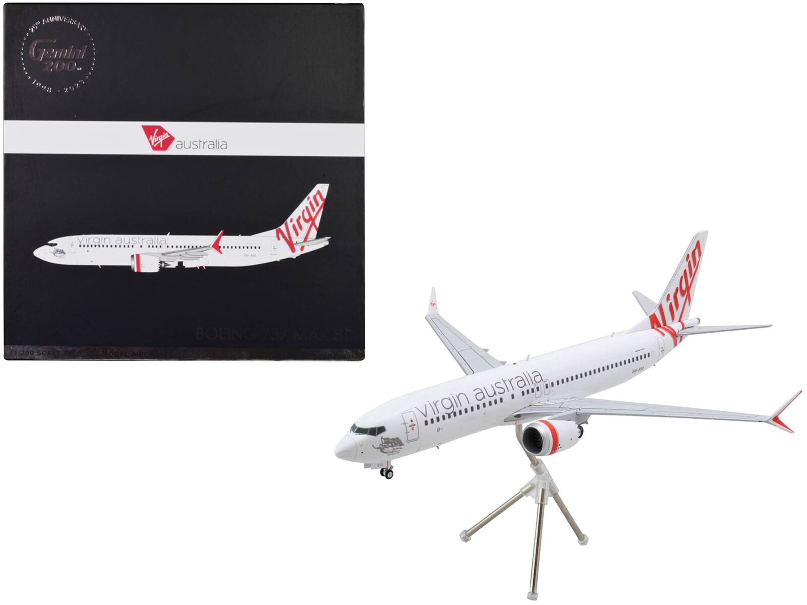 GeminiJets - Boeing 737 MAX 8 Commercial Aircraft Virgin Australia (VH-8IA) Tail Graphics Gemini 200 Series 1/200 - White with Red