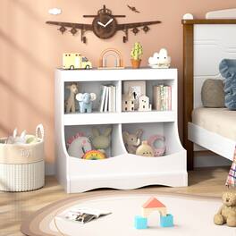 Costway - Toy Storage Organizer for Toys & Books 4-Cubby Kids Bookcase for Children's Room - White