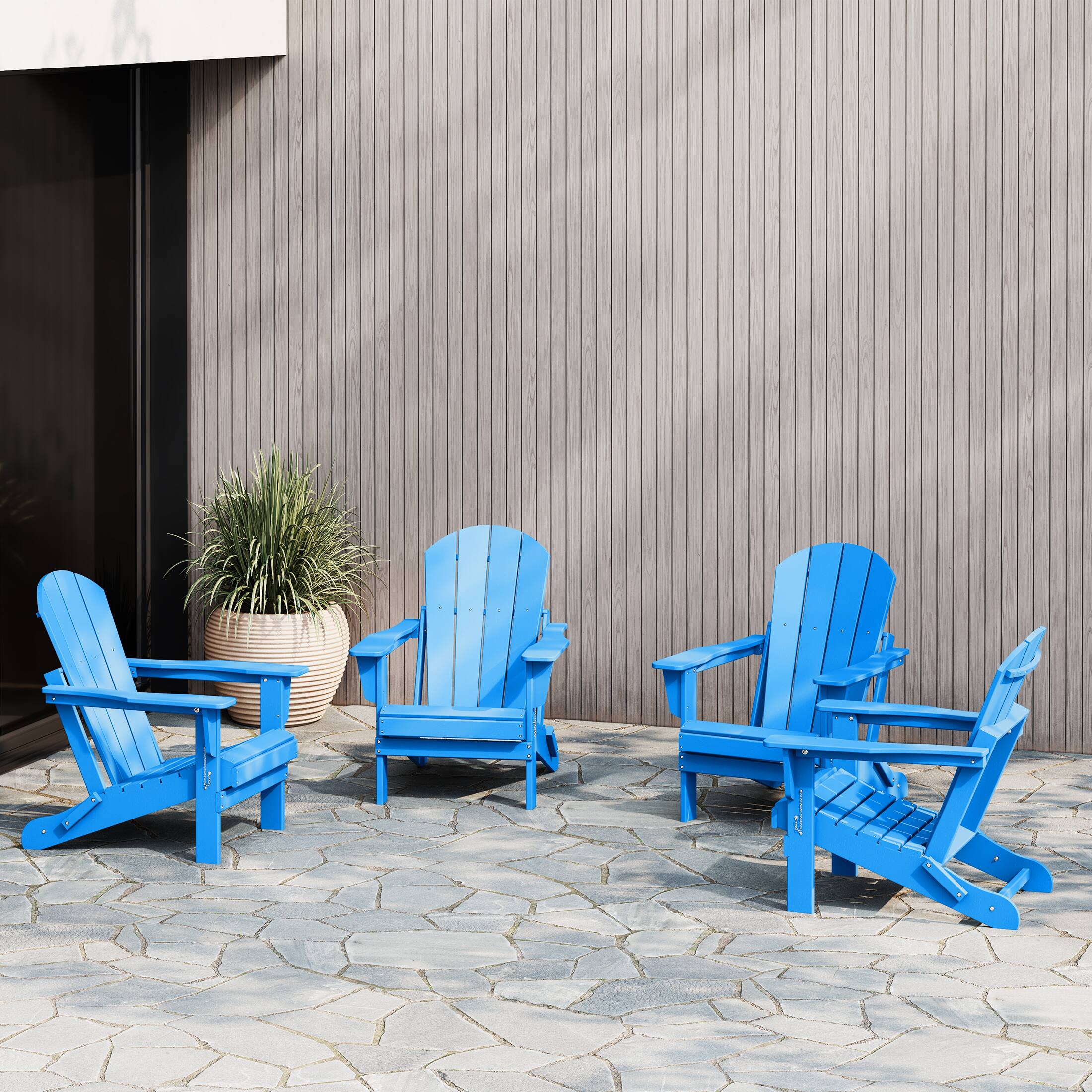 Angle. WestinTrends - WestinTrends Malibu Outdoor HDPE Folding Poly Adirondack Chairs (Set of 4) - Pacific Blue.