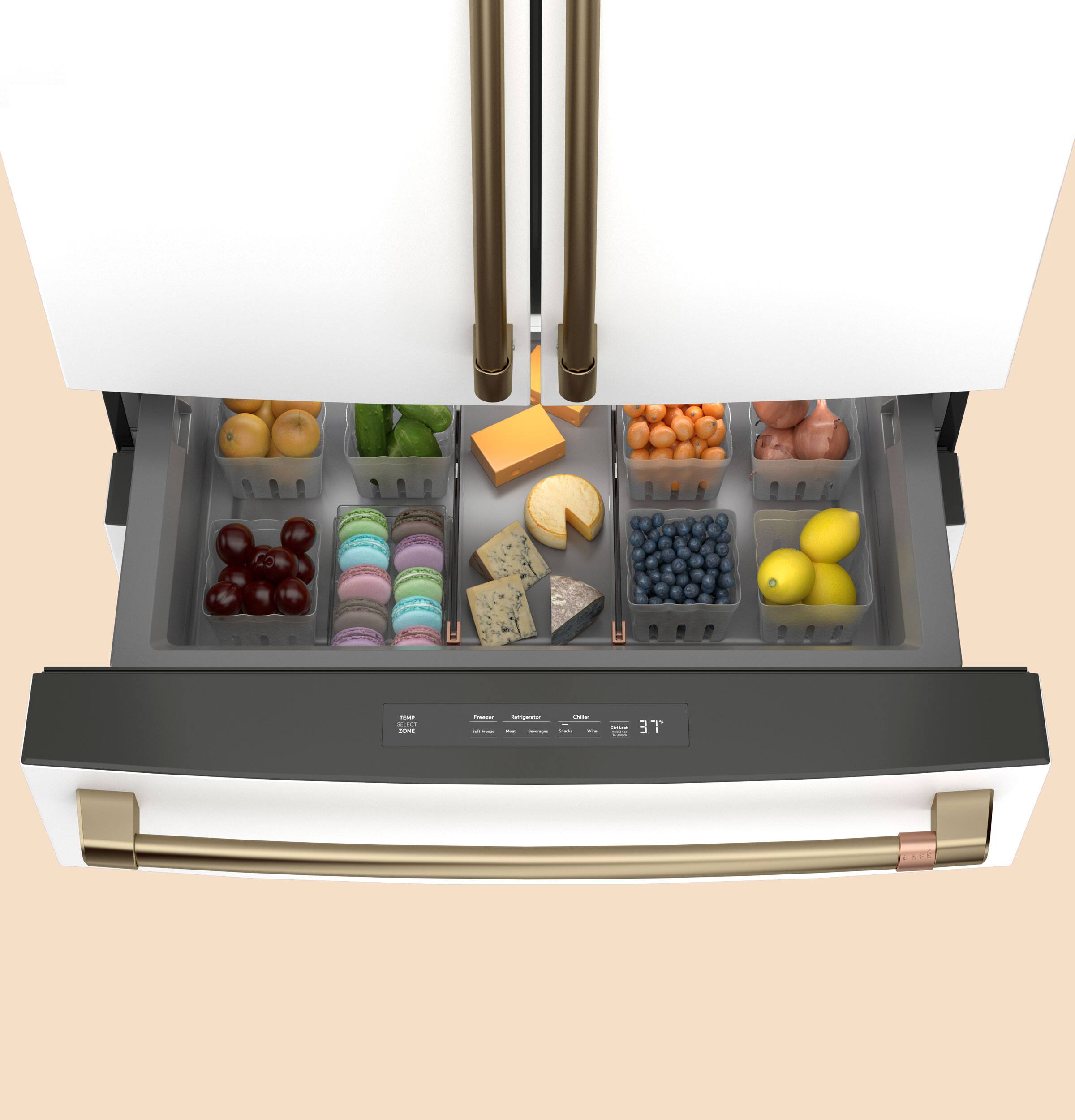 Alt View 20. Café - 23.2 Cu. Ft. 4-Door French Door Counter-Depth Smart Refrigerator with Dual Dispense AutoFill Pitcher - Matte White.