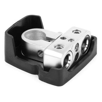 Left. NVX - Universal Positive/Negative Car Battery Terminal with Dual 1/0 to 4-Gauge and Dual 4 to 8-Gauge Outputs - Black.