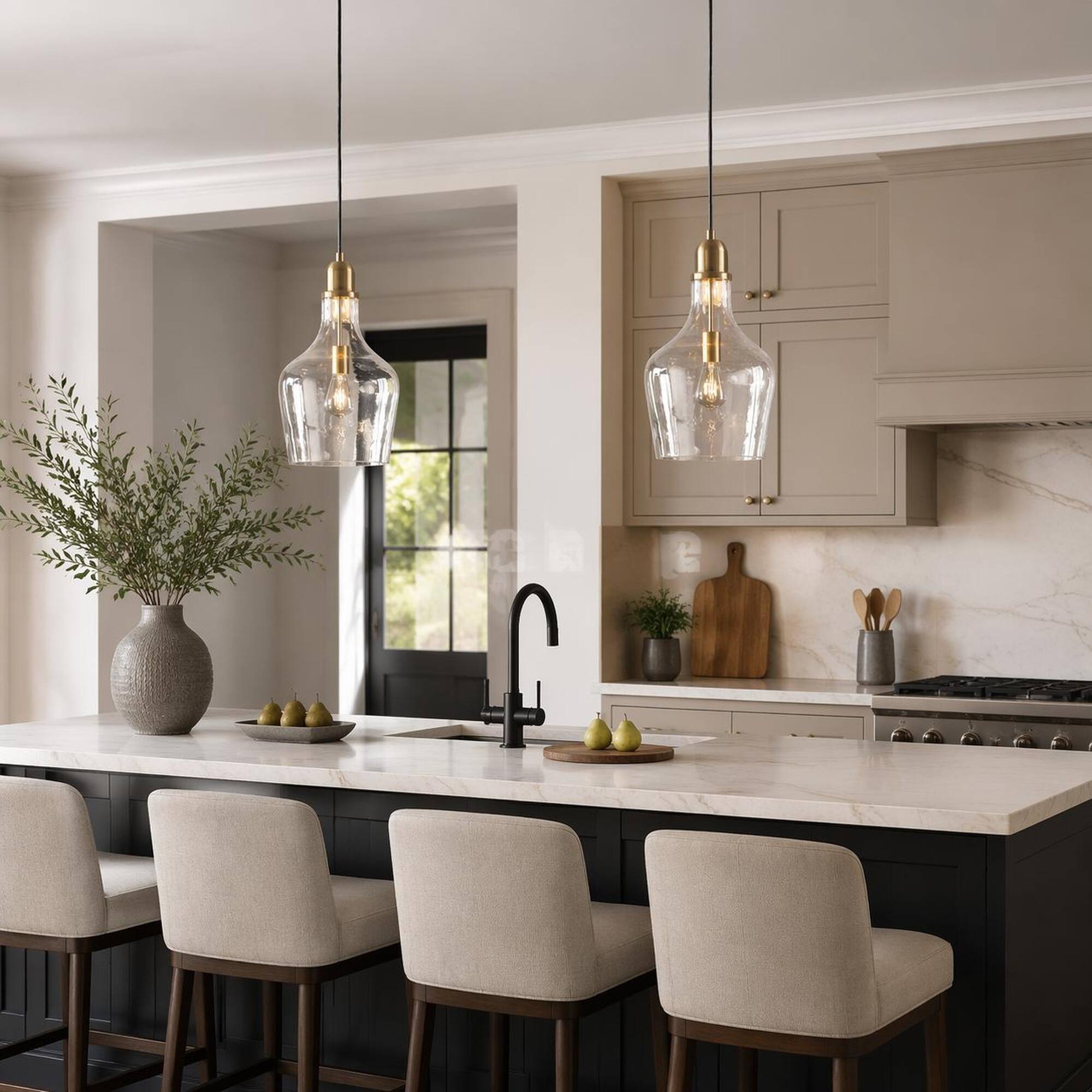Angle. RYHNUYNE - Industrial Bottle-Shaped Clear Glass Pendant Light, =Gold Hanging Ceiling Light for Kitchen Island Dining Room - gold.