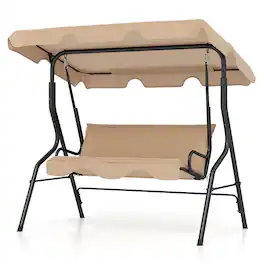 Costway - Patio 3 Seats Canopy Swing Glider Hammock Steel Frame Cushioned Backyard - Beige