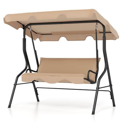 Front. Costway - Patio 3 Seats Canopy Swing Glider Hammock Steel Frame Cushioned Backyard - Beige.