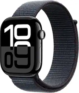 Geek Squad Certified Refurbished Apple Watch Series 10 (GPS) 46mm Aluminum Case with Ink Sport Loop - Jet Black - (2024)