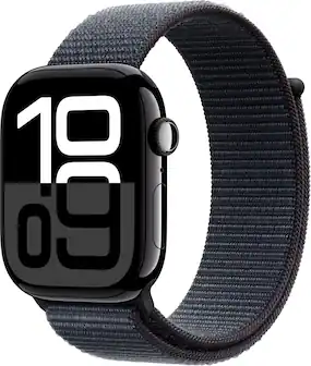 Geek Squad Certified Refurbished Apple Watch Series 10 (GPS) 46mm Aluminum Case with Ink Sport Loop - Jet Black - (2024)