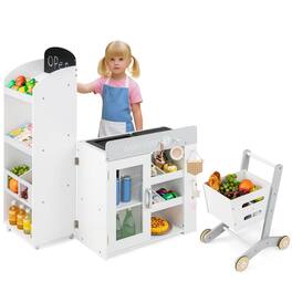 Costway - Coatway Kids Grocery Store Playset with Shopping Cart, Scanner, Chalkboard & Checkout Belt - White